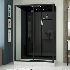 Galedo Cabine de douche l.85 x L.140 x H.218 cm – XXL, hydromassante connectée, Bluetooth, noir & blanc, Aura