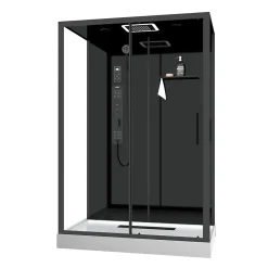 Galedo Cabine de douche l.85 x L.140 x H.218 cm – XXL, hydromassante connectée, Bluetooth, noir & blanc, Aura
