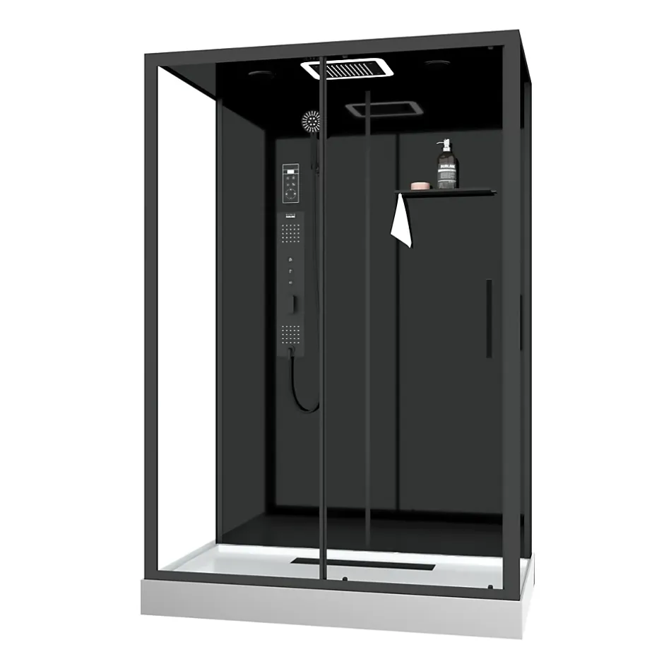 Galedo Cabine de douche l.85 x L.140 x H.218 cm – XXL, hydromassante connectée, Bluetooth, noir & blanc, Aura