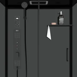Galedo Cabine de douche l.85 x L.140 x H.218 cm – XXL, hydromassante connectée, Bluetooth, noir & blanc, Aura