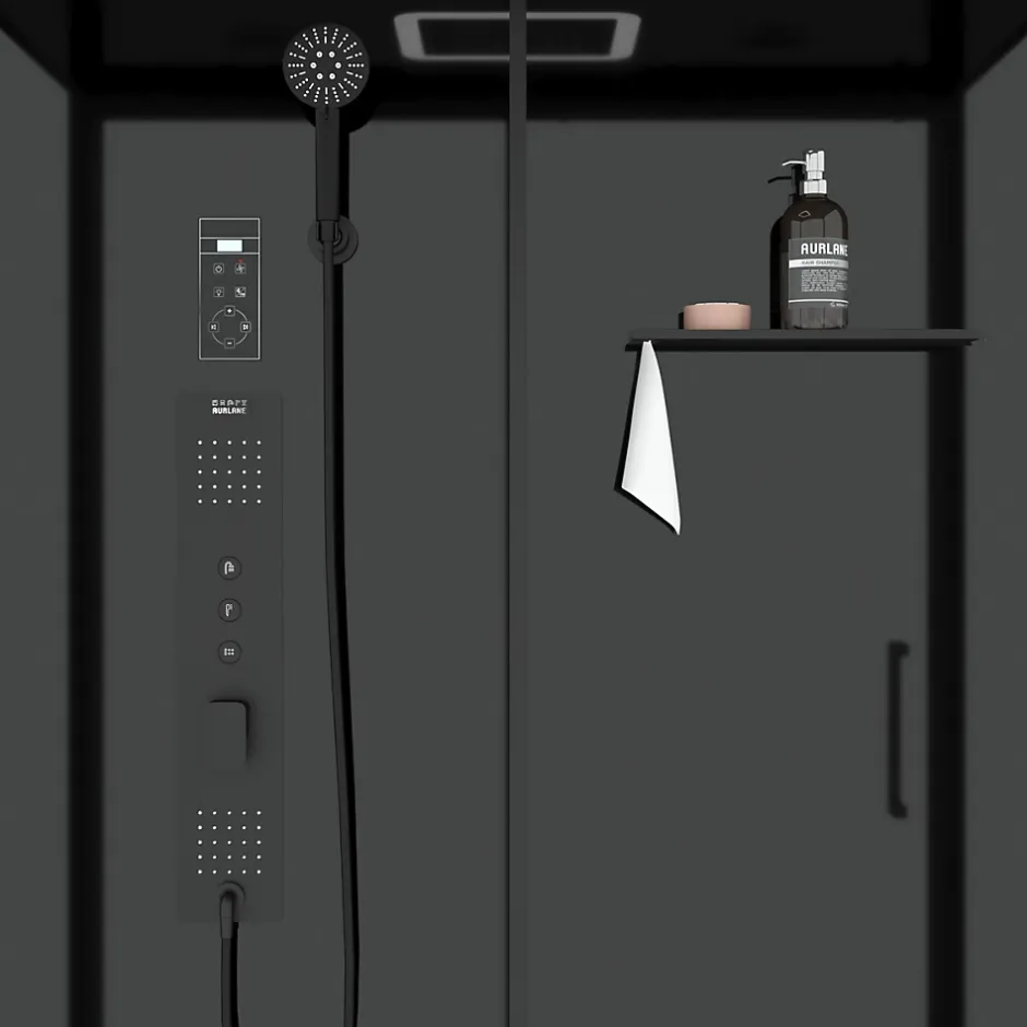 Galedo Cabine de douche l.85 x L.140 x H.218 cm – XXL, hydromassante connectée, Bluetooth, noir & blanc, Aura