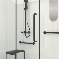 Galedo Cabine de douche l.85 x L.160 x H.200 cm – colonne thermostatique, noir & blanc, siège, large ouverture, Access 2* Cabine De Douche Pmr|Cabine De Douche