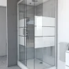 Galedo Cabine de douche l.80 x L.110 x H.215 cm – structure gris métal, sérigraphie 3 bandes, porte coulissante, River 2