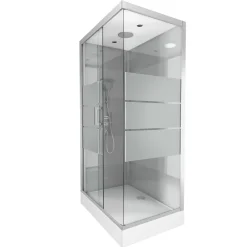 Galedo Cabine de douche l.80 x L.110 x H.215 cm – structure gris métal, sérigraphie 3 bandes, porte coulissante, River 2