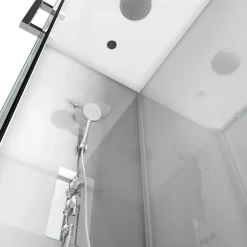 Galedo Cabine de douche l.80 x L.110 x H.215 cm – structure gris métal, sérigraphie 3 bandes, porte coulissante, River 2