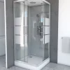 Galedo Cabine de douche l.90 x L.90 x H.215 cm – structure effet chrome, fond gris, sérigraphie 3 bandes, River 2 Square