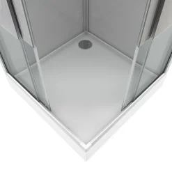 Galedo Cabine de douche l.90 x L.90 x H.215 cm – structure effet chrome, fond gris, sérigraphie 3 bandes, River 2 Square