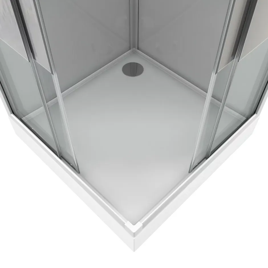 Galedo Cabine de douche l.90 x L.90 x H.215 cm – structure effet chrome, fond gris, sérigraphie 3 bandes, River 2 Square
