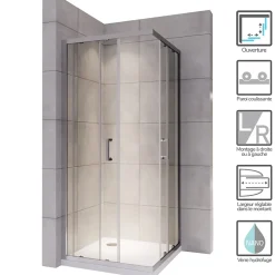 Saniverre Cabine de douche LANA portes coulissantes H.190 cm verre 6 mm transparent 80 x 100 cm -* Cabine De Douche