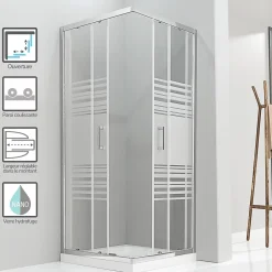 Saniverre Cabine de douche LANA portes coulissantes H.180 cm verre 6 mm semi-opaque 80 x 80 cm -