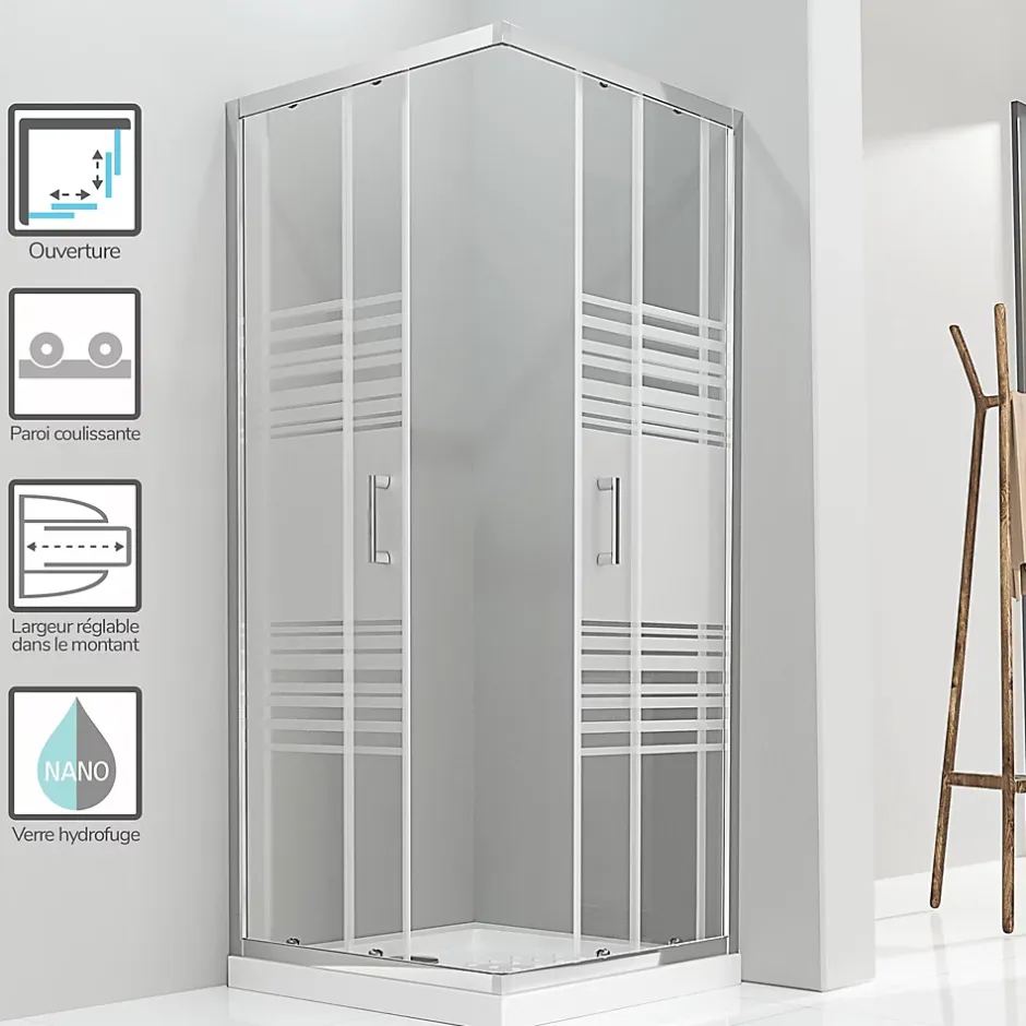 Saniverre Cabine de douche LANA portes coulissantes H.180 cm verre 6 mm semi-opaque 80 x 80 cm -