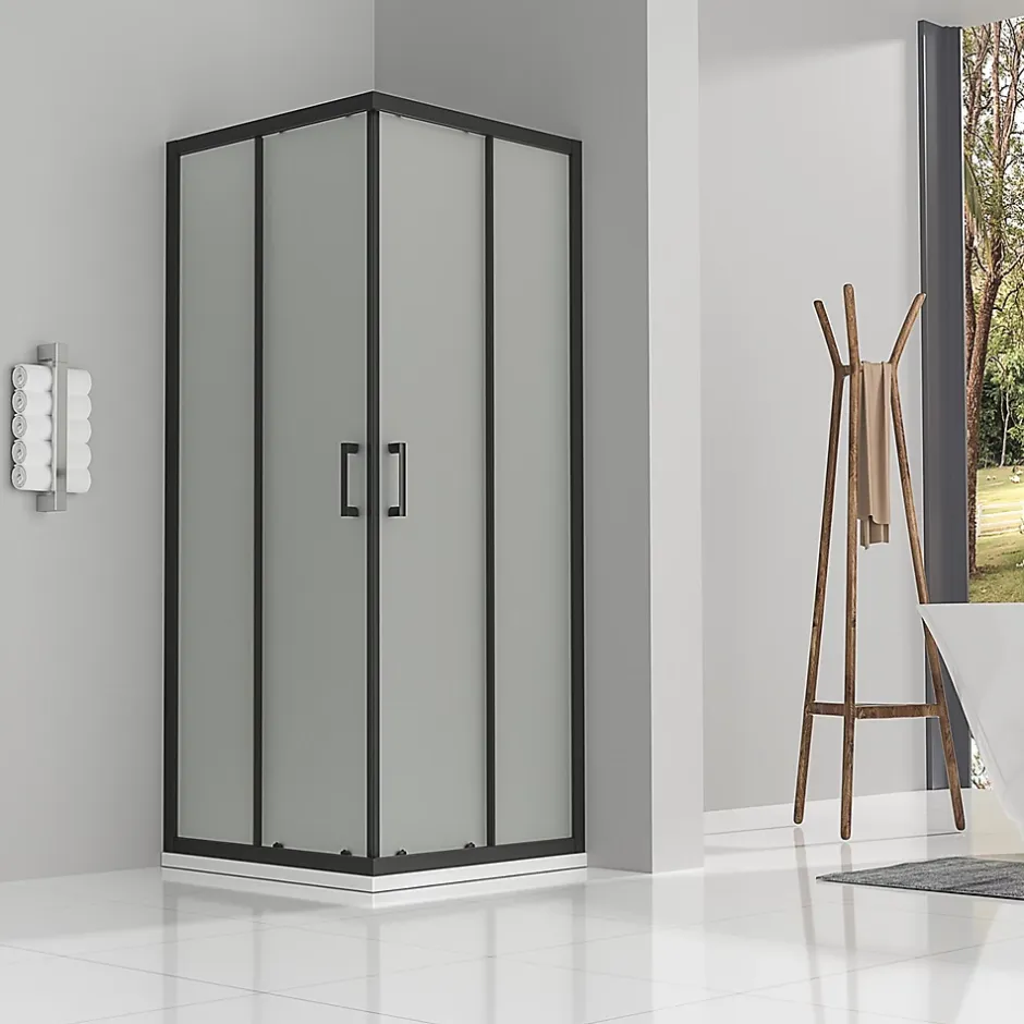 Saniverre Cabine de douche LANABLACK H.180 cm portes coulissantes verre 6 mm opaque 70 x 70 cm -* Cabine De Douche