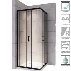 Saniverre Cabine de douche LANABLACK H.190 cm portes coulissantes verre 6 mm transparent 90 x 90 cm -* Cabine De Douche