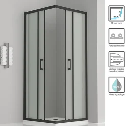Saniverre Cabine de douche LANABLACK H.185 cm portes coulissantes verre 6 mm opaque 80 x 80 cm -