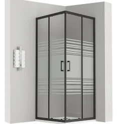 Saniverre Cabine de douche LANABLACK H.180 cm portes coulissantes verre 6 mm semi-opaque 80 x 80 cm -* Cabine De Douche