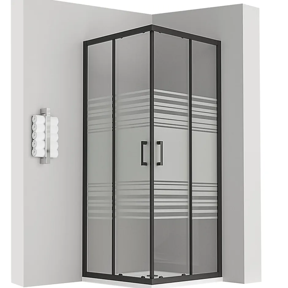Saniverre Cabine de douche LANABLACK H.180 cm portes coulissantes verre 6 mm semi-opaque 80 x 80 cm -* Cabine De Douche