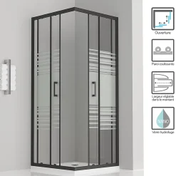 Saniverre Cabine de douche LANABLACK H.180 cm portes coulissantes verre 6 mm semi-opaque 80 x 80 cm -* Cabine De Douche