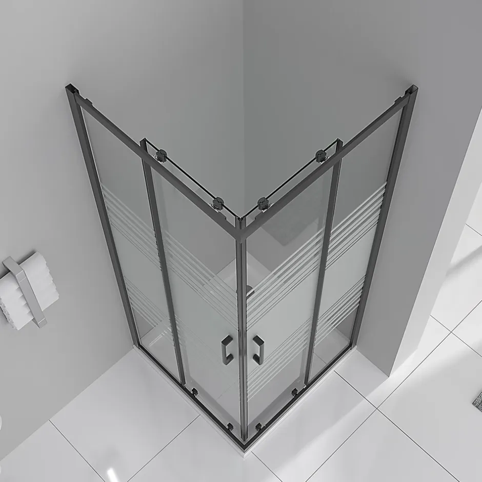 Saniverre Cabine de douche LANABLACK H.180 cm portes coulissantes verre 6 mm semi-opaque 80 x 80 cm -* Cabine De Douche