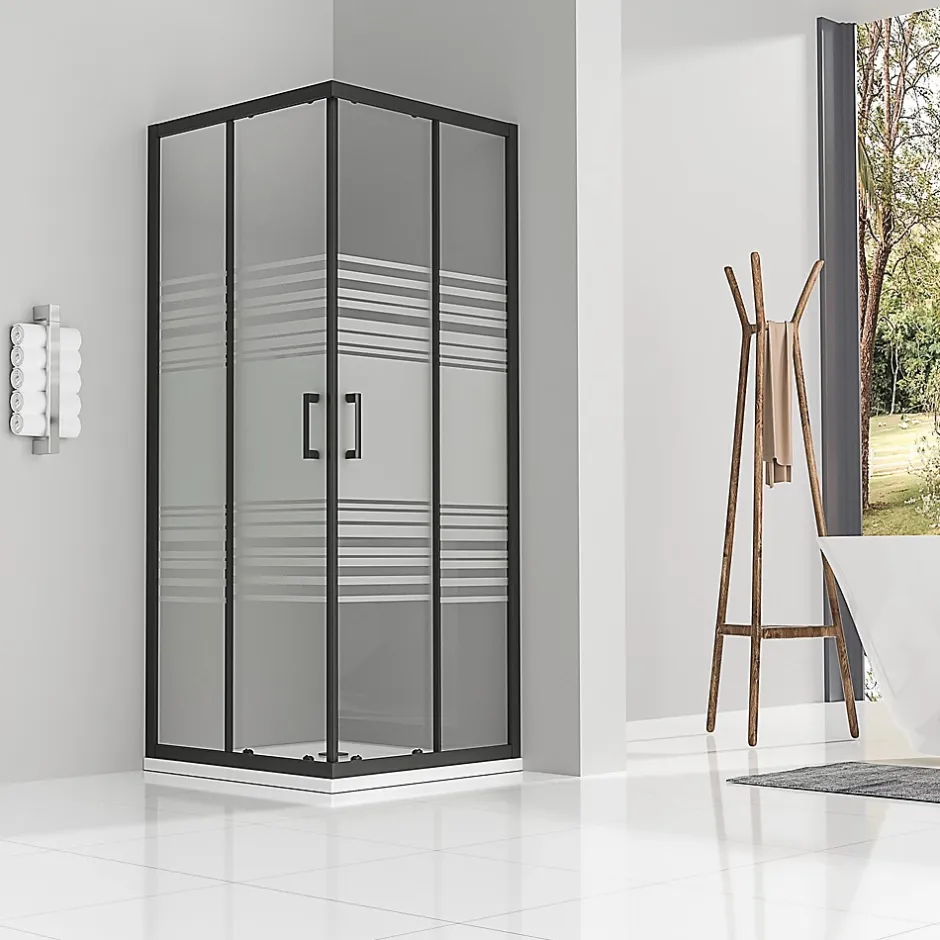 Saniverre Cabine de douche LANABLACK H.180 cm portes coulissantes verre 6 mm semi-opaque 80 x 80 cm -* Cabine De Douche