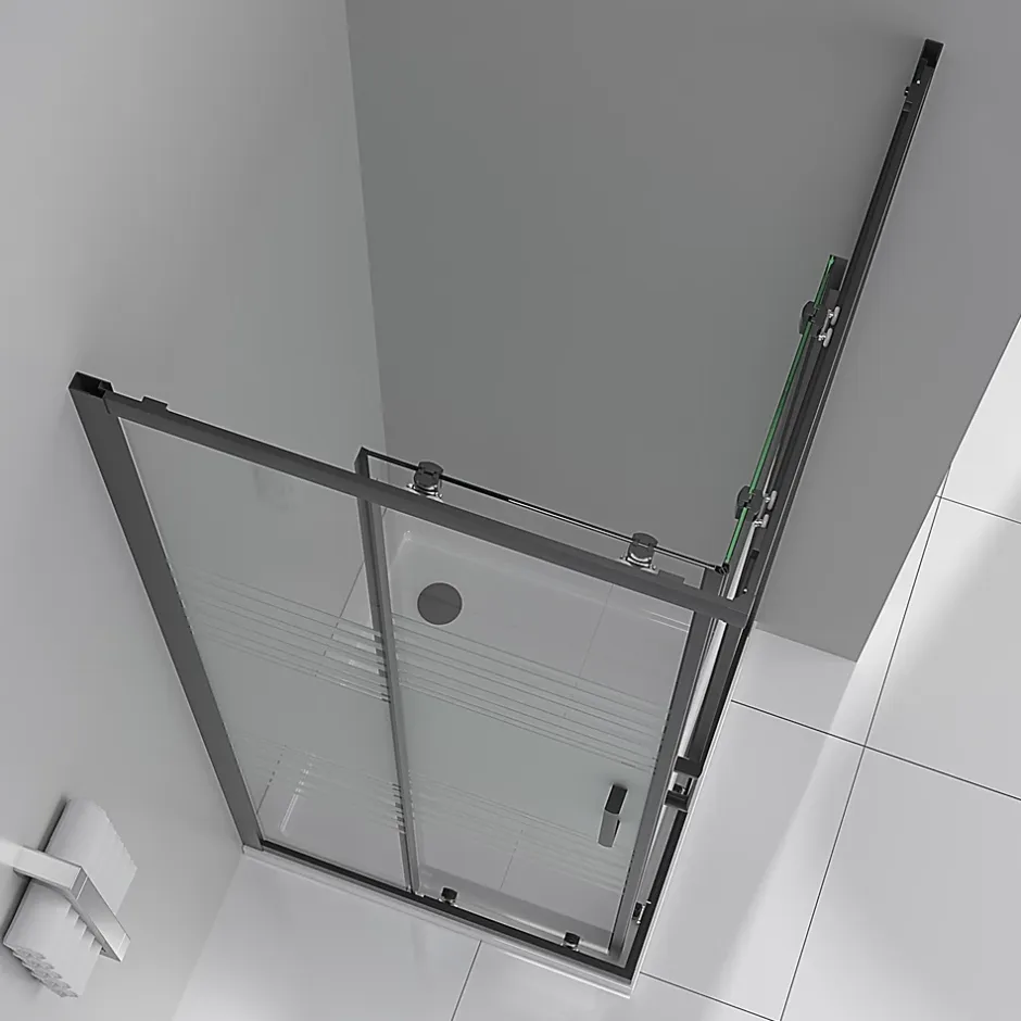 Saniverre Cabine de douche LANABLACK H.180 cm portes coulissantes verre 6 mm semi-opaque 80 x 80 cm -* Cabine De Douche