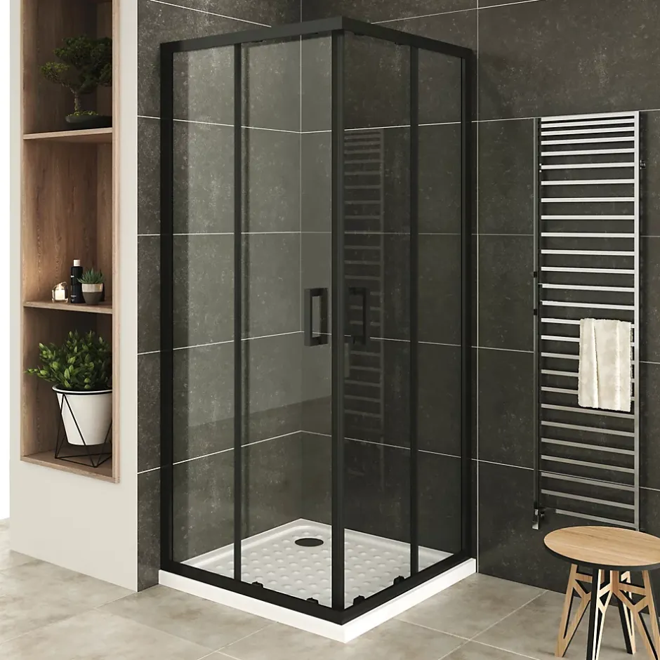 Saniverre Cabine de douche LANABLACK H.180 cm portes coulissantes verre 6 mm transparent 70 x 90 cm -* Cabine De Douche