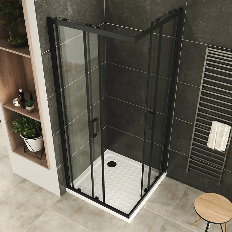 Saniverre Cabine de douche LANABLACK H.180 cm portes coulissantes verre 6 mm transparent 80 x 80 cm -* Cabine De Douche