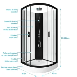 Aurlane Cabine de douche LIFT UP BLACK 1/4 de cercle 85x85x235cm* Cabine De Douche