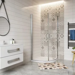 AICA Sanitaire Cabine de Douche Quart de Cercle 90x90x195 cm -Portes Pivotantes 180 degrés-Verre Sécurisé 6 mm* Cabine De Douche