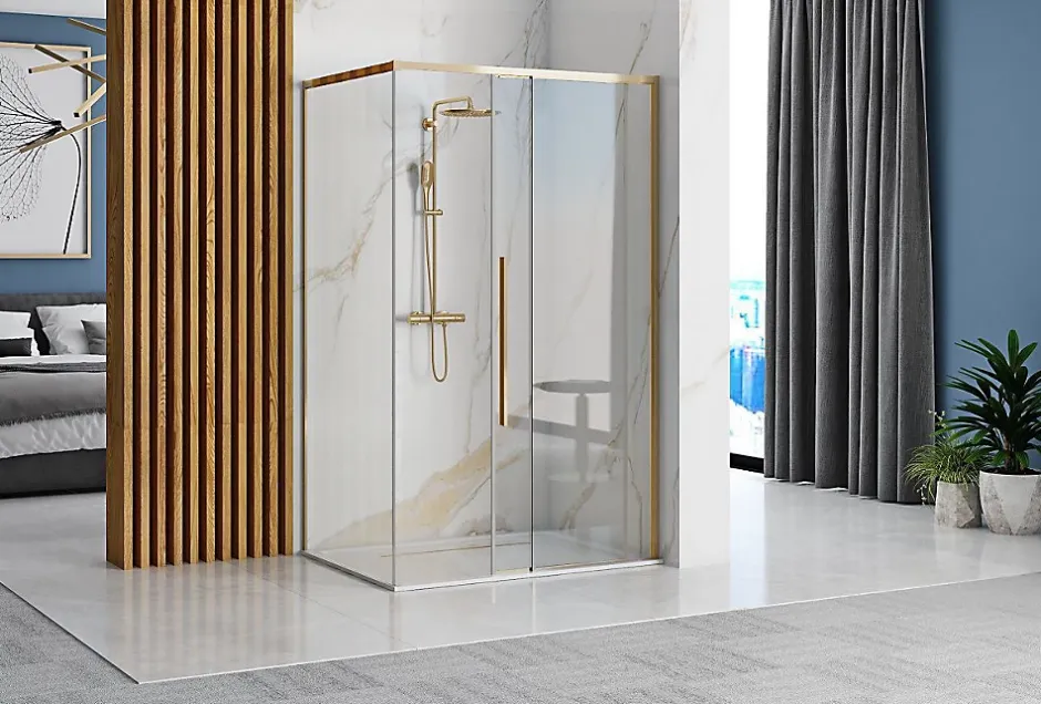 Rea Cabine De Douche Solar 80X100 Gold + Receveur De Douche Savoy White