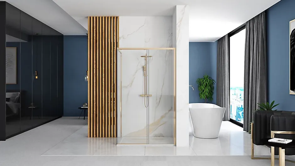 Rea Cabine De Douche Solar 80X100 Gold + Receveur De Douche Savoy White