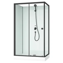 Aurlane Cabine de douche rectangulaire 110x80x197 cm - Porte coulissante - Fonds Blancs & Profilés Noir Mat* Cabine De Douche