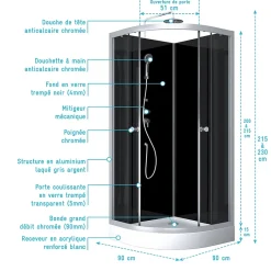 Aurlane cabine de douche ROUND SHADOW CORNER 90x90x230cm* Cabine De Douche