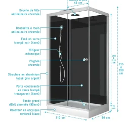 Aurlane cabine de douche SHADOW CORNER RECTANGLE - 110x80x230cm