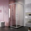 Sirhona Cabine de Douche 76x76x185cm Double Porte Coulissante + Entrée d'angle + Verre trempé 6 mm + Argent Brillant* Cabine De Douche