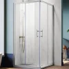 Sirhona Cabine de Douche 90x90x185cm Porte Coulissante Double + Entrée d'angle + Verre trempé 6 mm + Argent Brillant