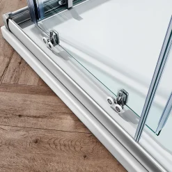 Sirhona Cabine de Douche 90x90x185cm Porte Coulissante Double + Entrée d'angle + Verre trempé 6 mm + Argent Brillant