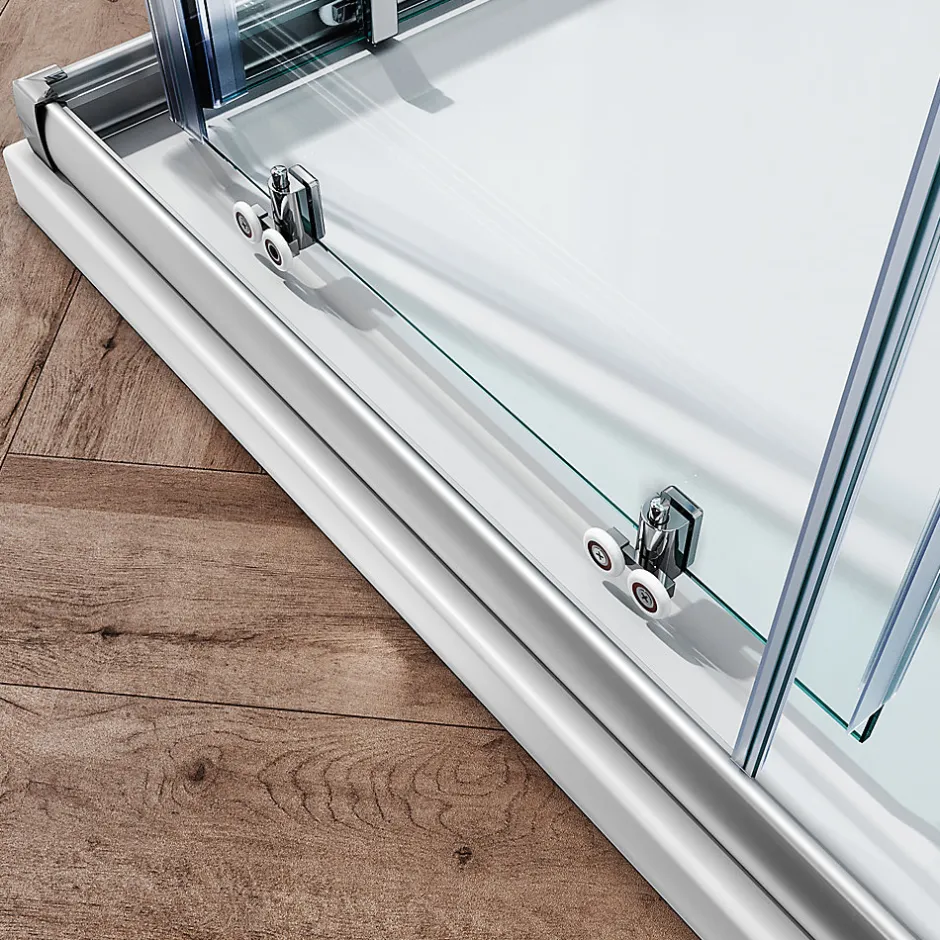 Sirhona Cabine de Douche 90x90x185cm Porte Coulissante Double + Entrée d'angle + Verre trempé 6 mm + Argent Brillant