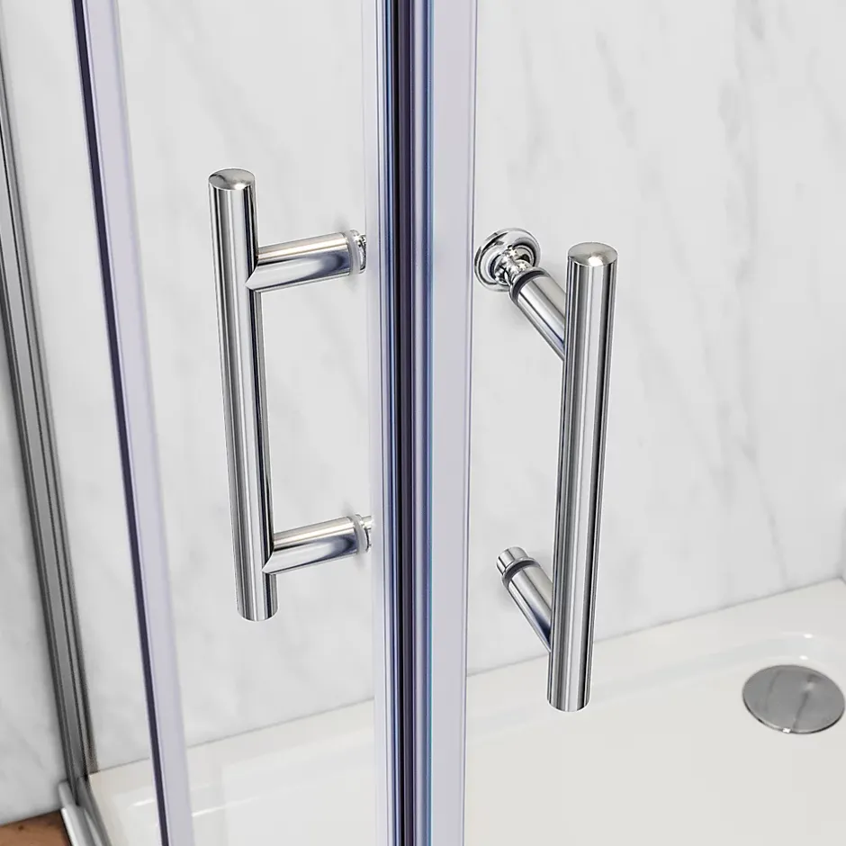 Sirhona Cabine de Douche 90x90x185cm Porte Coulissante Double + Entrée d'angle + Verre trempé 6 mm + Argent Brillant