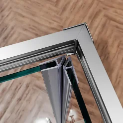 Sirhona Cabine de Douche 90x90x185cm Porte Coulissante Double + Entrée d'angle + Verre trempé 6 mm + Argent Brillant