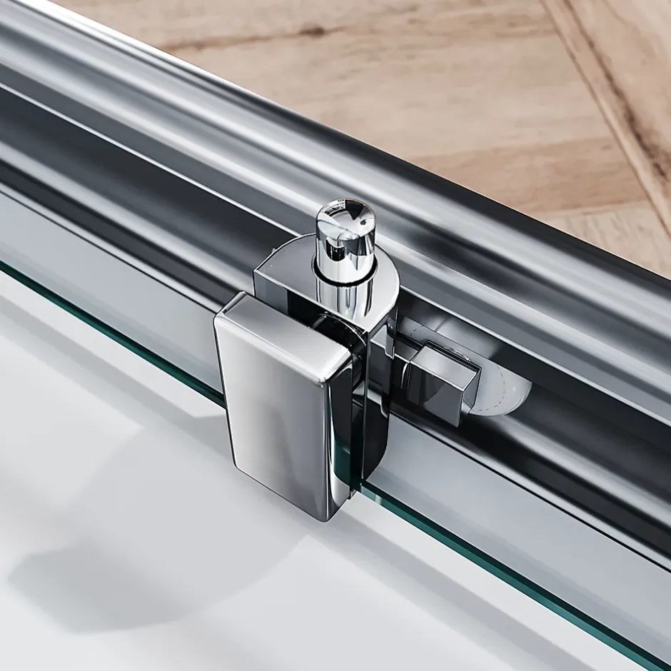 Sirhona Cabine de Douche 90x90x185cm Porte Coulissante Double + Entrée d'angle + Verre trempé 6 mm + Argent Brillant