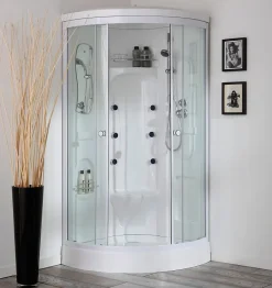 Kiamami Valentina Cabine De Douche 90X90 Avec Hydromassage Et Bain De Vapeur Semi-Circulaire - Vesuvio