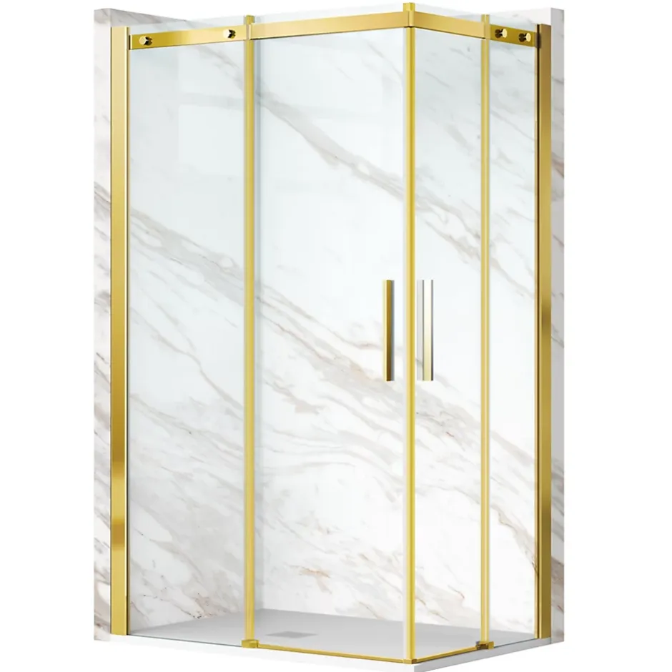 Balneo Cabine de douche 80x80 cm coulissante en 6mm verre trempé anticalcaire, profils dorés