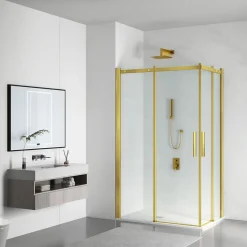 Balneo Cabine de douche 80x80 cm coulissante en 6mm verre trempé anticalcaire, profils dorés