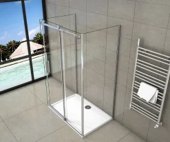 AICA Sanitaire Cabine de douche 120x80x195 cm - verre 8 mm anticalcaire - porte coulissante - sans receveur* Cabine De Douche