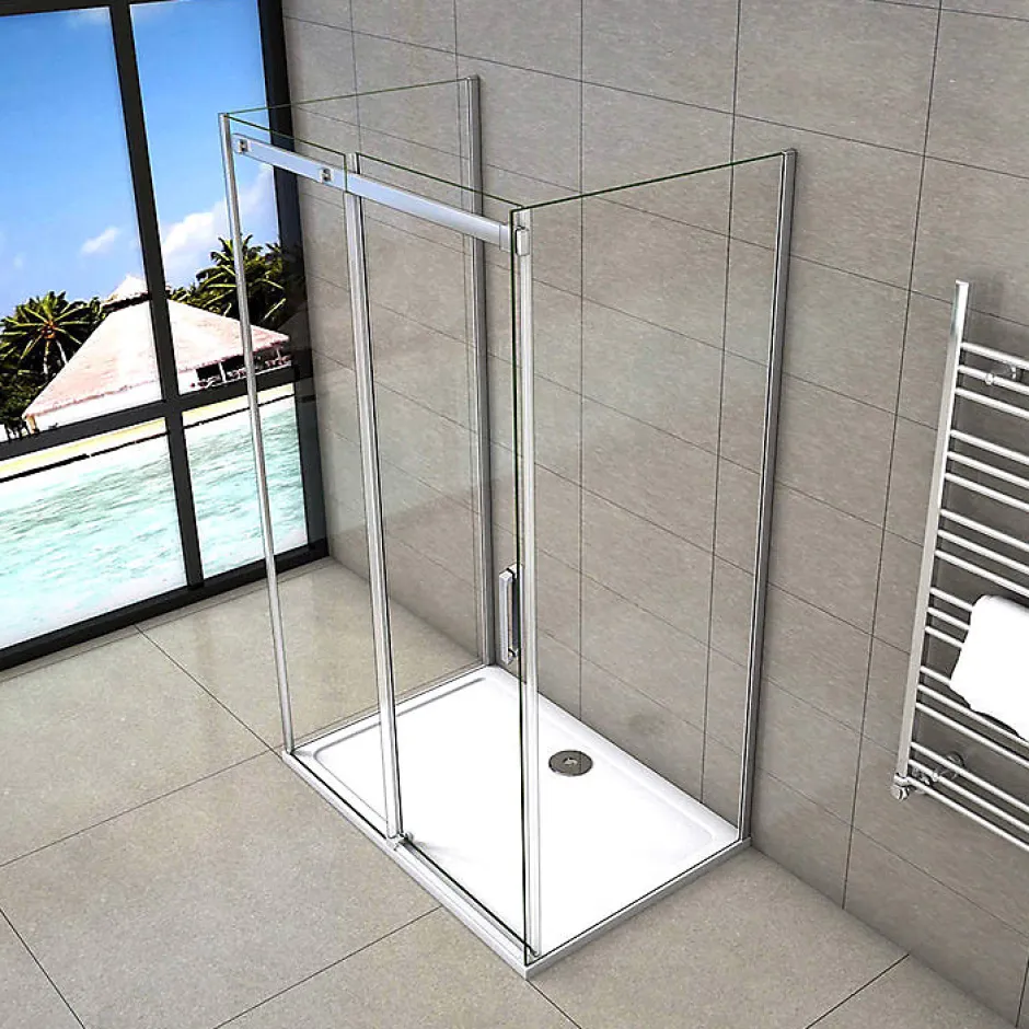 AICA Sanitaire Cabine de douche 140x90x195 cm - verre 8 mm anticalcaire - porte coulissante - sans receveur