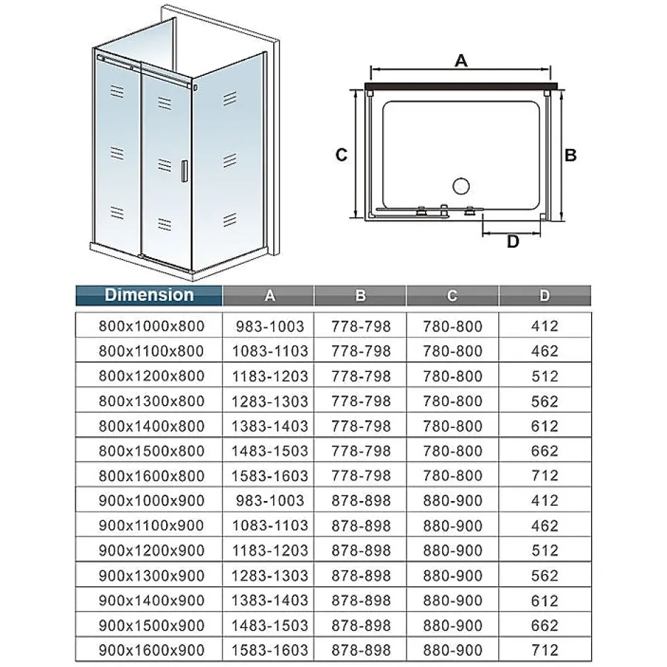 AICA Sanitaire Cabine de douche 140x90x195 cm - verre 8 mm anticalcaire - porte coulissante - sans receveur