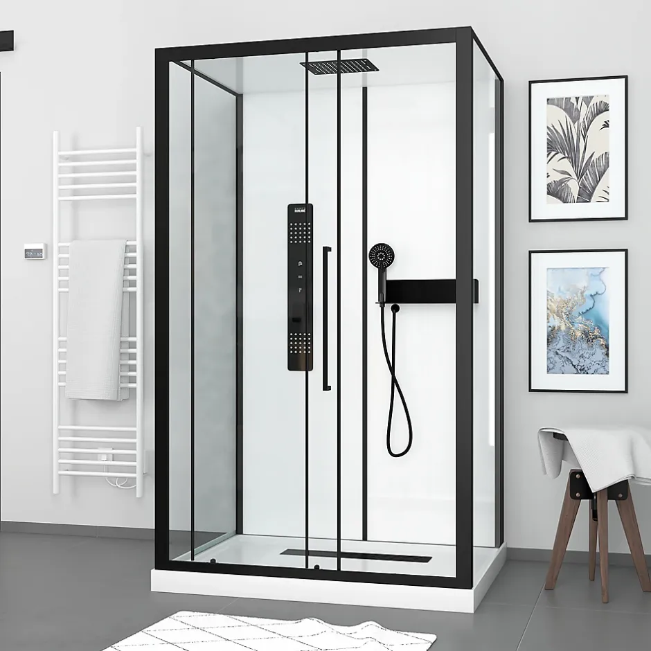 Aurlane Cabine de douche 115x90x210 cm avec receveur + bonde 90mm + Grille linéaire - FACTORY 2* Cabine De Douche