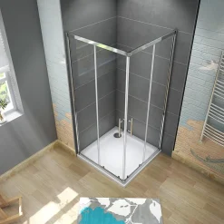 AICA Sanitaire Cabine de douche 80x80x185cm accès d'angle - Chromée , porte de douche coulissante, en 6mm verre anticalcaire,Modern