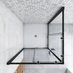 AICA Sanitaire Cabine de douche 80x80x200cm accès d'angle - Noir Mat , noire porte de douche coulissante, en 6mm verre anticalcaire,* Cabine De Douche