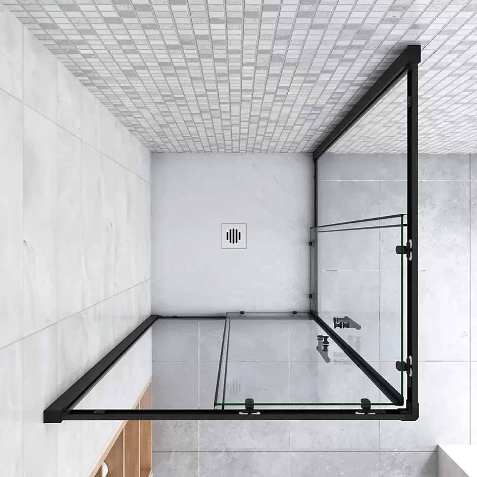 AICA Sanitaire Cabine de douche 80x80x200cm accès d'angle - Noir Mat , noire porte de douche coulissante, en 6mm verre anticalcaire,* Cabine De Douche